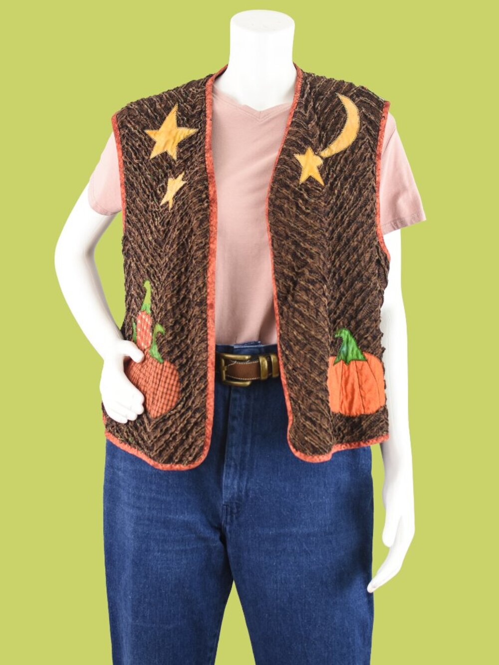 Vintage Handmade Brown Fall Pumpkins Vest Women's Plus Size